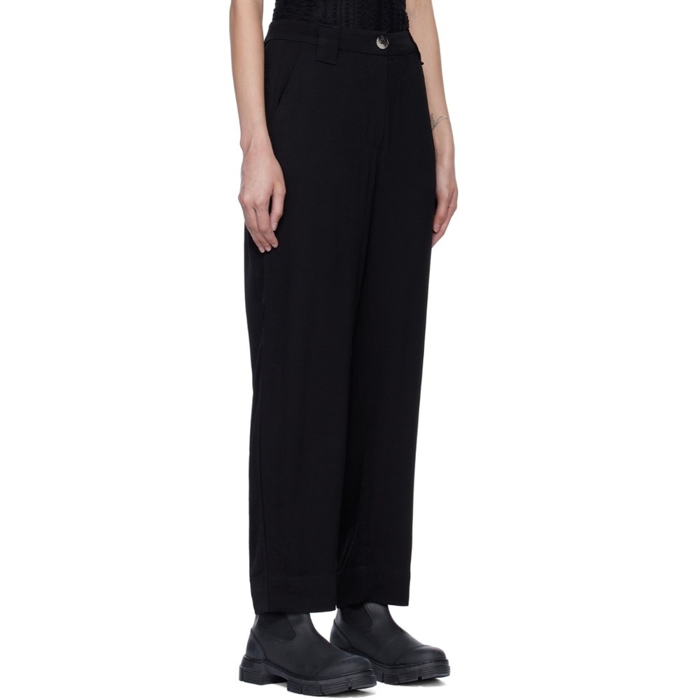 Ganni Black Wide Trousers Jacquard Viscose Size 0
